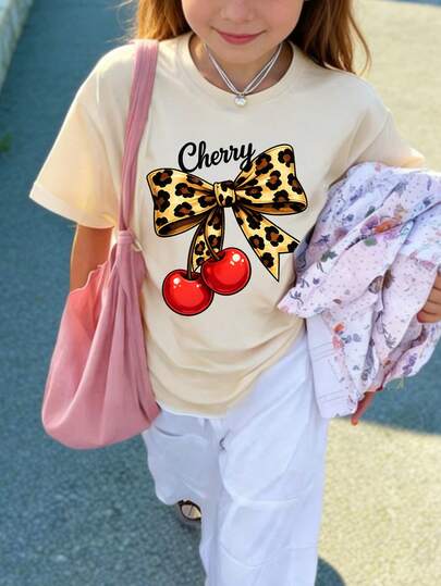 少女学生休闲印花圆领短袖T恤，夏季上衣