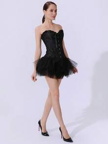 White & Black Tulle Lolita Petticoat Skirt, Women's Cosplay Party Dress, Children's Bridal Crinoline, Ballet Tutu, Halloween - Black - View 7