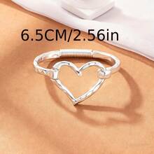 Fashionable Stackable Metal Bangle Bracelet, Hammered Texture Heart & Geometric Design, Women Party & Daily Jewelry - Gold - View 3