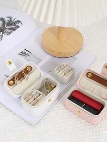 1pc Portable Minimalist Leather Jewelry Box Organizer, Holds Rings, Necklaces, Earrings, Lipstick, Jewelry Storage Display Gift Box For Women Storage Organizer Travel Essentials Back To School Dormitory Storage - Multicolor - View 11