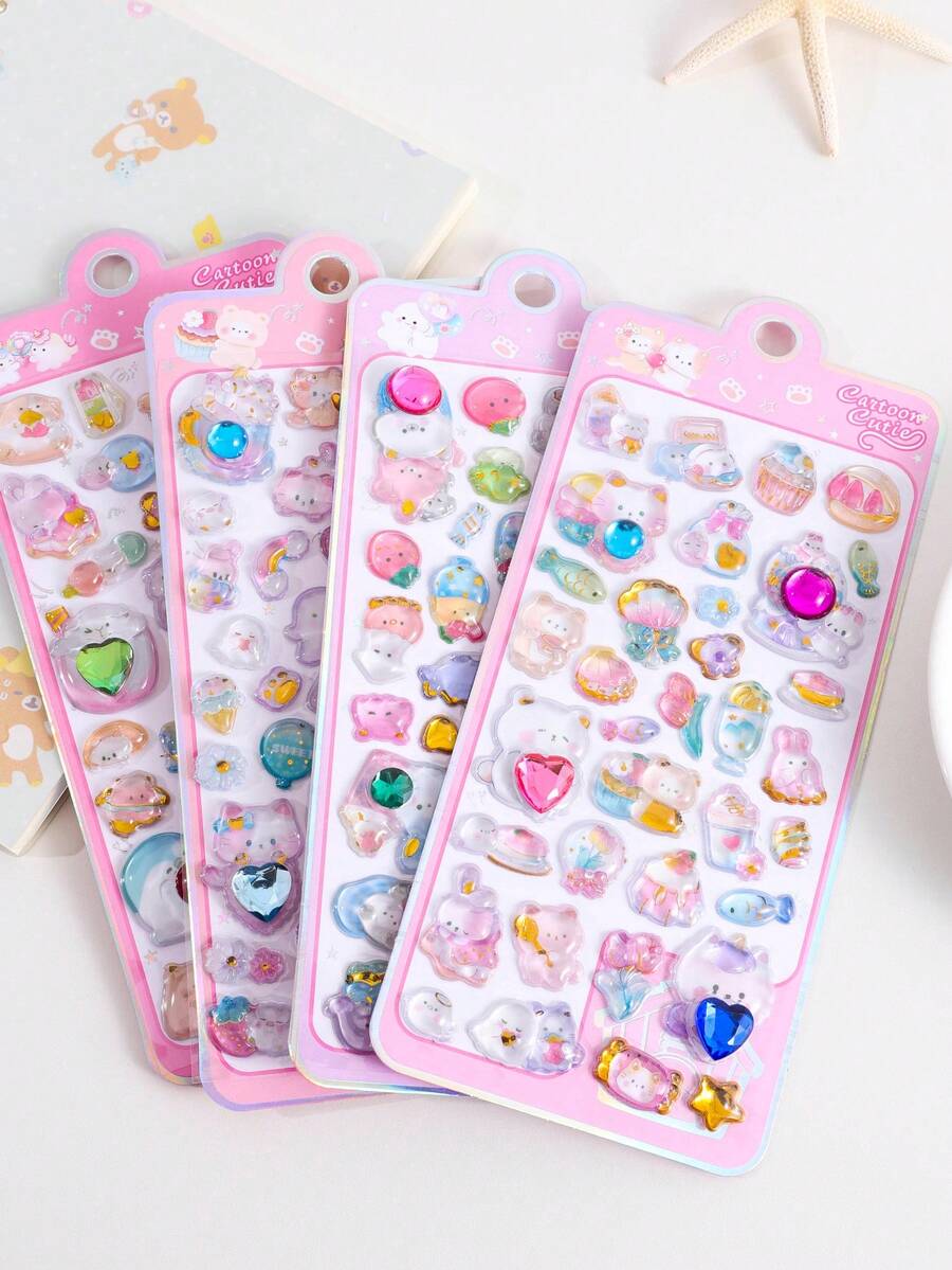 3D Cute Animal Rhinestone Stickers - Cartoon 3D Stickers, Fun Sparkling, Reusable, Great For Decorating Scrapbooks, Planners, Diaries, Notebooks, Phone Cases (Rhinestone Color Random) - Multicolor - View 1