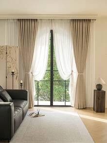 1件，法式提花印花树叶遮光卧室窗帘，客厅高端轻奢复古窗帘装饰 - 駝色 - 查看 3