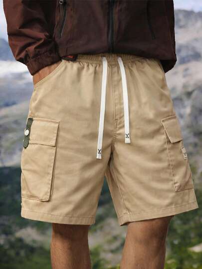 1pc Men's Summer Multi-Pocket Cargo Shorts, With Practical Pockets, Drawstring Waist, Suitable For Outdoor Hiking, Camping, Fishing And Casual Daily Wear