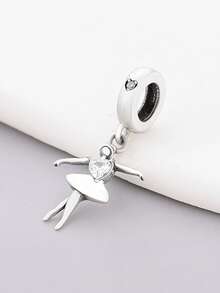 1pc 925 Sterling Silver Minimalist Dancing Figurine Cubic Zirconia Pendant, Unisex Birthday Gift - Silver - View 4
