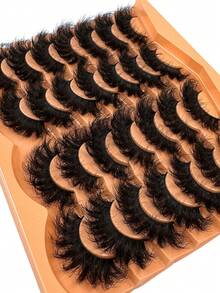 14 Pairs Super Thick & Dense Faux Mink Eyelashes, Cat Eye Style, Natural Appearance, D-Curl Fluffy Dramatic Messy Mink Lashes, Soft & Natural Lash Extension For Holiday Party, Halloween, Christmas - 濃密款 - 查看 3