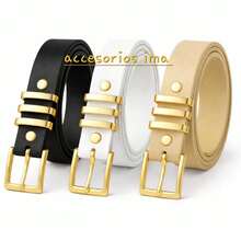 Set Of 3 Women's Belts With Square Buckle, Casual Style - 黑色,白色,米色 - 查看 3