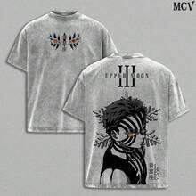 Akaza Upper Rank 3 Graphic Tee, Vintage Washed Oversized Shirt, Manga Villain  Cotton T-Shirt MCV Tee - 灰色 - 查看 7