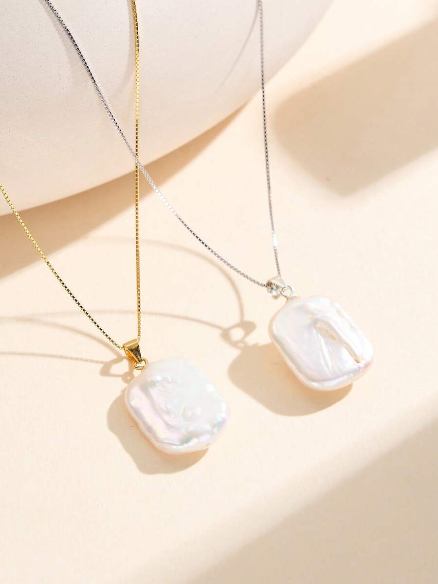 AETOLIA 1件S925镀银简约7-9毫米天然养殖珍珠吊坠项链，适合女士约会/婚礼佩戴 - SN140 - 查看 1