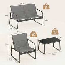 Juego de 4 piezas de muebles para patio, muebles de exterior con sofá de dos plazas y 2 sillas individuales, juego de mesa y sillas de bistró para el patio trasero, balcón, césped - Negro - Ver 2