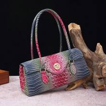 Bolso de Mano Retro Tipo Baguette (Bajo el Brazo) para Mujer - Diseño de Textura de Cocodrilo Boho Chic - Morado - Ver 1