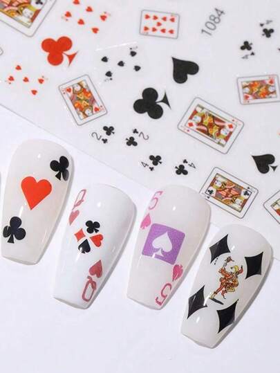 Calcomanías impermeables, adhesivos decorativos DIY interesantes para uñas, pegatinas de arte de uñas con diseño de cartas de póker para manicura