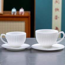 歐式咖啡杯碟套組，復古陶瓷浮雕杯組，下午茶餐具與茶杯禮盒，極簡純白陶瓷浮雕咖啡馬克杯 - 白色小號 - 查看 3