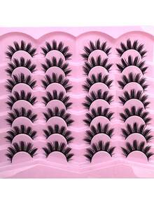 14 Pairs Cartoon Mink Eyelashes, Cat Eye Lashes, Natural Full False Eyelashes, Dramatic Lashes, Suitable For Daily Life, Wedding, Date, Party, Music Festival And Halloween - 尖尾漫畫款 - 查看 7