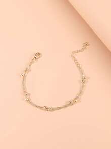 1pc Minimalist Women Bracelet, Double Layer Metal Wave Chain Copper Bead Bracelet (Random Bead Quantity) - W-s110 Bracelet - View 7