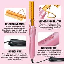 GOIPLE Electric Hot Comb Ceramic Hair Straightener, Heat Pressing Comb For Wigs & Natural Hair, Multifunctional Styling Tool For Straightening Curling Wig Grooming, With Multiple Combs Hair Clips Bands Anti-Scald Case, With Free Wig Tools Gift - US A Type Plug(110-127V) - View 3