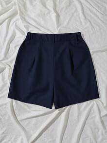 Solid Color Casual Shorts, Suitable For Summer, Back To School, Commuting - Navy Blue - View 5