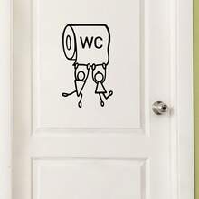 1 pieza Pegatina de vinilo con patrón de "WC" de dibujos animados - Decoración de pared de baño humorística, fácil de instalar, adecuada para decoración y accesorios de baño - A - Ver 8
