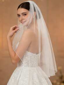 1 pièce Voile de mariée blanc à couche unique - Accessoire de mariage classique, met en valeur l'élégance intemporelle, convient pour le port en automne - V14 - Voir 2