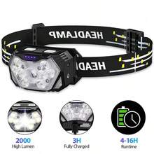 1 pieza Linterna frontal LED recargable por USB - Súper brillante, 6 modos de iluminación, compacta y portátil para senderismo, caminata, pesca y uso nocturno de emergencia, linterna recargable - Multicolor - Ver 1