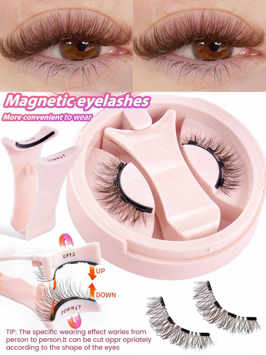 MAANGE CC卷翘磁性假睫毛套装，包含磁性夹子，自然逼真可重复使用，强力磁吸，圆形磁性设计，便携易用，仿貂毛材质，外眼角加长设计，放大双眼，纤长纤细，适合日常佩戴，是旅行、海滩、露营、返校的理想化妆工具，防水，无需胶水，粉色节日礼物