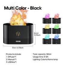 kinscoter 1 pieza Difusor de aroma con llama de colores de 180ml alimentado por USB, humidificador de niebla fría ultrasónico, difusor de aceites esenciales para el hogar, hotel, oficina - Multicolor - Ver 13
