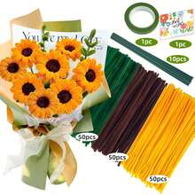 162/312支向日葵彩色棉签，手工制作，附带教程视频，3种混合色棉签批发，适用于向日葵DIY套件，包含花艺铁丝、园艺胶带、贺卡等。 - 向日葵套裝 - 查看 13