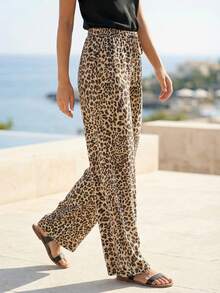 Pantalones anchos de pierna delgados y sexys con estampado de leopardo, aptos para uso casual, de vuelta a la escuela - Multicolor - Ver 3