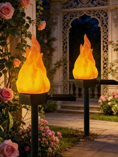 2/4/6/8 Stück Solar betriebene realistische Flammen Wegeleuchten, Outdoor Solarleuchten, Solar Gartenweg Beleuchtung, geeignet für Outdoor Camping, Rasen, Hof, Auffahrt, Garten Dekorbeleuchtung