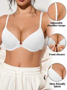 Front Closure Lift & Enhance Bra - Breathable & Comfortable, Ideal For Daily Wear - White - View 2