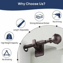 ENJOYBASICS No Drill Curtain Rods Window 28 To 60 Inches, 5/8 Inch Diameter Renter Friendly Drapery Rod With Adhesive Brackets Without Drilling, Adjustable From 27 To 65 Inches, Bronze - 粉色2件 - 查看 2