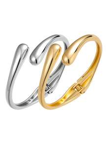 2pcs 18K Water Drop Bangle Bracelets, Suitable For Any Occasion - Gold + Silver - View 12