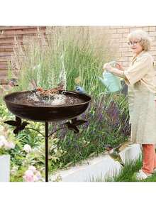 Outdoor Garden Metal Bird Bath With Pentagonal Base Feeding Bird Bath Bowl, Outdoor Vintage Bird Bath, Courtyard Feeder Decoration, Vintage Copper Color Spring And Summer Bird Bath, 19mm Pipe Diameter - Bird Bath Tub - View 7