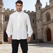 Camisa de manga larga con cuello de volantes estilo medieval para hombres, disfraz de estilo gótico para festivales y fiestas - Blanco - Ver 1