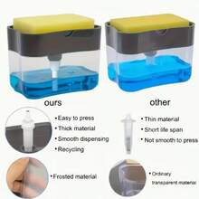 1 pièce Distributeur de détergent pour lave-vaisselle 2-en-1 avec éponge - Outil de nettoyage de cuisine compact, design facile à nettoyer, nettoyage efficace, convient aux chefs à domicile, en plastique, sans articles supplémentaires nécessaires, accessoire de cuisine moderne pour la maison, le restaurant, la boulangerie. Excellent cadeau pour l'anniversaire, la famille, Noël - A - Voir 9