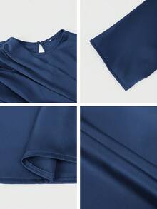 Đầm maxi dáng đuôi cá sang trọng, tay dài bằng satin, phối vạt trước xếp ly, màu xanh navy, thích hợp cho nữ, dự tiệc cưới, tiệc tối. - Màu xanh hải quân - Xem 11