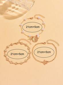 3pcs/Set Romantic Vacation Ocean Style Handmade Shell Decor Anklet, Featuring Seashell, Starfish Pendants, Versatile Gold Tone Anklet Set Suitable For Women Daily Wear, Beach Party, Date. The Handmade Chain Length Can Be Customized, Faux Pearl And Shell Bead Quantity Is Random. - Gold - View 4