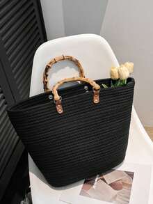BAILEE A Casual, Stylish, Vacation-Themed Bamboo-Handled Woven Handbag. It Is Lightweight, Durable, And Has Ample Capacity. An Excellent Choice For Gifts. - Multicolor - View 17