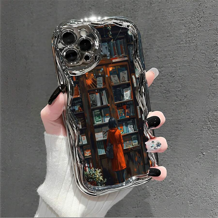 Chica hojeando libros en una acogedora y encantadora librería. Esta elegante funda para teléfono es compatible con Samsung, Apple, OPPO, , etc. Fabricada en TPU flexible, resistente a golpes y arañazos, ofrece una excelente protección contra caídas y un agarre cómodo. Es un regalo ideal para familiares, amigos y seres queridos, y una opción perfecta para festivales. Fundas para iPhone, San Valentín, artículos de , fundas para hombre, celulares y accesorios, funda plateada para teléfono. - Plateado - Ver 1