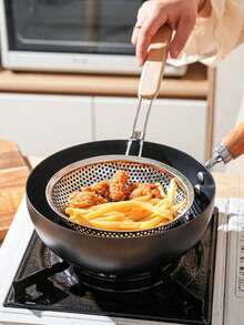 1pc Stainless Steel Wooden Handle Colander, Lo Mein Colander, Frying Filter Spoon, Vegetable Drain Spoon, Spaghetti Spoon, Multi-Function Fine Mesh Filter Spoon, Kitchen Gadget, Suitable For Picking Noodles, Dumplings, Vegetables, Fried Things, Filtering Food Materials - Multicolor - View 13