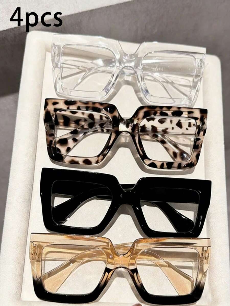 4 Pairs Oversized Fashionable Minimalist Style Fashion Glasses For Girl, Suitable For Daily Wear, Outdoor Activities, Spring Travel, Camping, Etc. - 彩色 - 查看 1