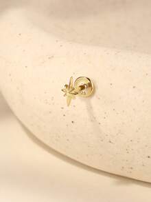 1Pc 925 Sterling Silver Minimalist Chain Zirconia Stud Earring Flat Back Cartilage Helix Piercing Suitable For Women'S Daily Wear, Dates, Vacations, Weddings, Parties, Holiday Gifts - Gold - View 2