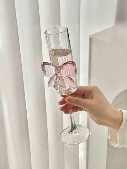 1pc Elegant Bowknot Pink Glass Wine Glass - Creative High-End Wine Glass, Suitable For Parties, Restaurants, Bars, Cafes, Dessert Shops, Weddings And Bridal Showers, Mother's Day Decorative Wine Glass Gift