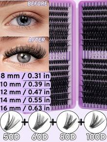 50+60+80+100D 紫色假睫毛套装，完美混合D型卷翘设计，640簇假睫毛，每簇长度8-16毫米，专为追求个性化和美妆的您而设计 - DD - 查看 4