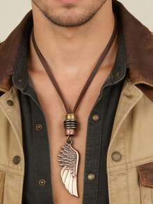 1件时尚百搭天使翅膀合金吊坠项链，个性化天使翅膀PU皮革可调节项链，送给朋友、兄弟和女性的礼物 - 皮繩款 - 查看 13