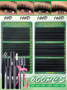 Lash Extension Kit DIY 600pcs Lash Clusters Eyelash Extension Kit, D Curl 8-16mm High Capacity 30D 40D 50D 60D 80D 100D Individual Lashes Kit With Lash Bond And Seal,Lash Tweezers For Self Use Natural Look&Extra Thick&Wispy&Ultra Soft&Super Light Reusable Segmented False Eyelashes Suit Daily Holiday Festival Wedding - Multicolor - View 3