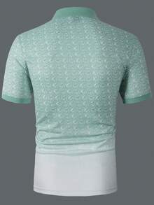 1pc Men's Fashionable Light Green Printed Polo Shirt - Green - View 3