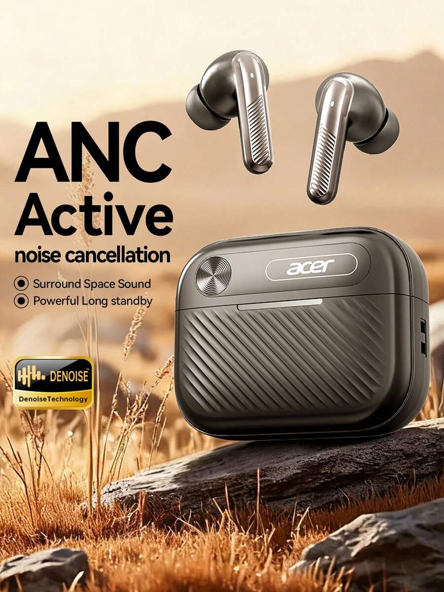 Acer OHR644 In-Ear Wireless Headphones, 4 Mic ANC Active Noise Cancellation, Panoramic Sound, Soft Silicone Earbuds, Comfortable Fit, Long Battery Life, Suitable For Sports & Running, Compatible With Smartphones & Tablets