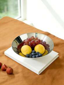 1pc Nordic Luxury Stainless Steel Fruit Bowl, Minimalist High-End Living Room Coffee Table Snack Nut Plate, Premium Fruit Plate, Elegant Afternoon Tea Tray, Creative Dessert Cake Plate, Decorative Accessory - Silver - View 6