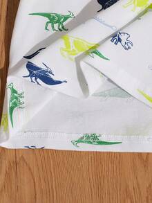 Young BoySummer Short Sleeve Polo Shirt With Cartoon Dinosaur Print, Versatile Top - White - View 5