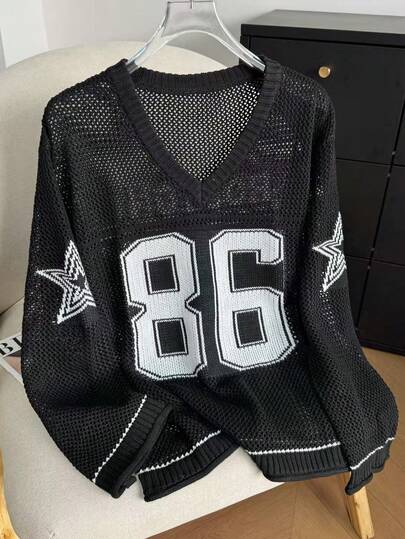 Colorblock Star Print Sheer Mesh Long Sleeve Cover Up, Suitable For Beach, Sports, Street, Party, Music Festival, Airport, Spring/Summer